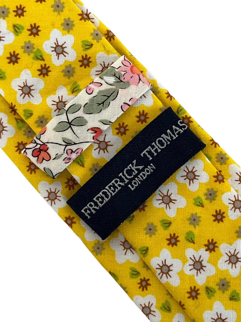 mustard gold yellow floral mens cotton tie